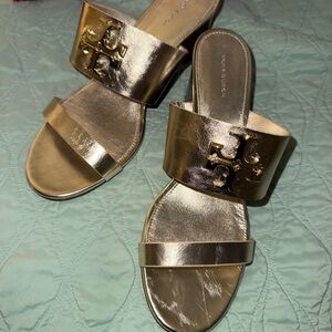 NEVR WORN! Tory Burch Gold Metallic Two‑Strap Slide Sandals
